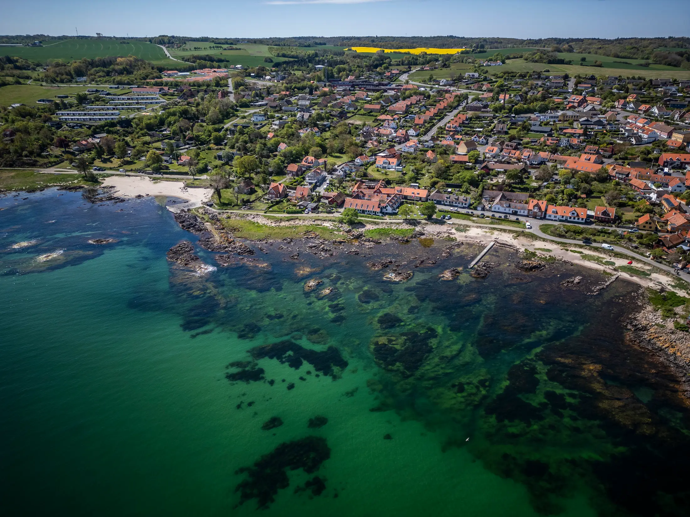 Aerial view of Bornholm coastline near Allinge Badehotel